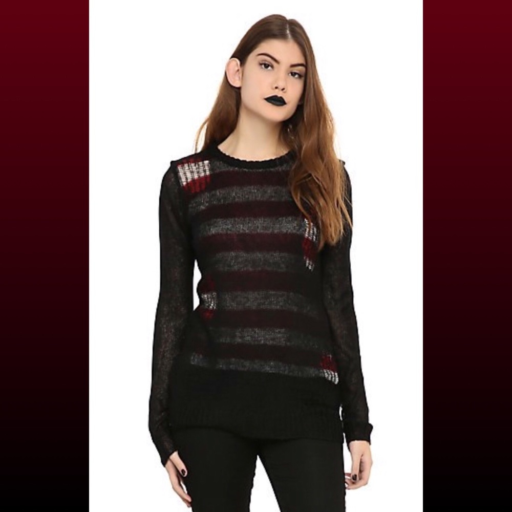BLACK WHITE & RED STRIPED REVERSIBLE SWEATER